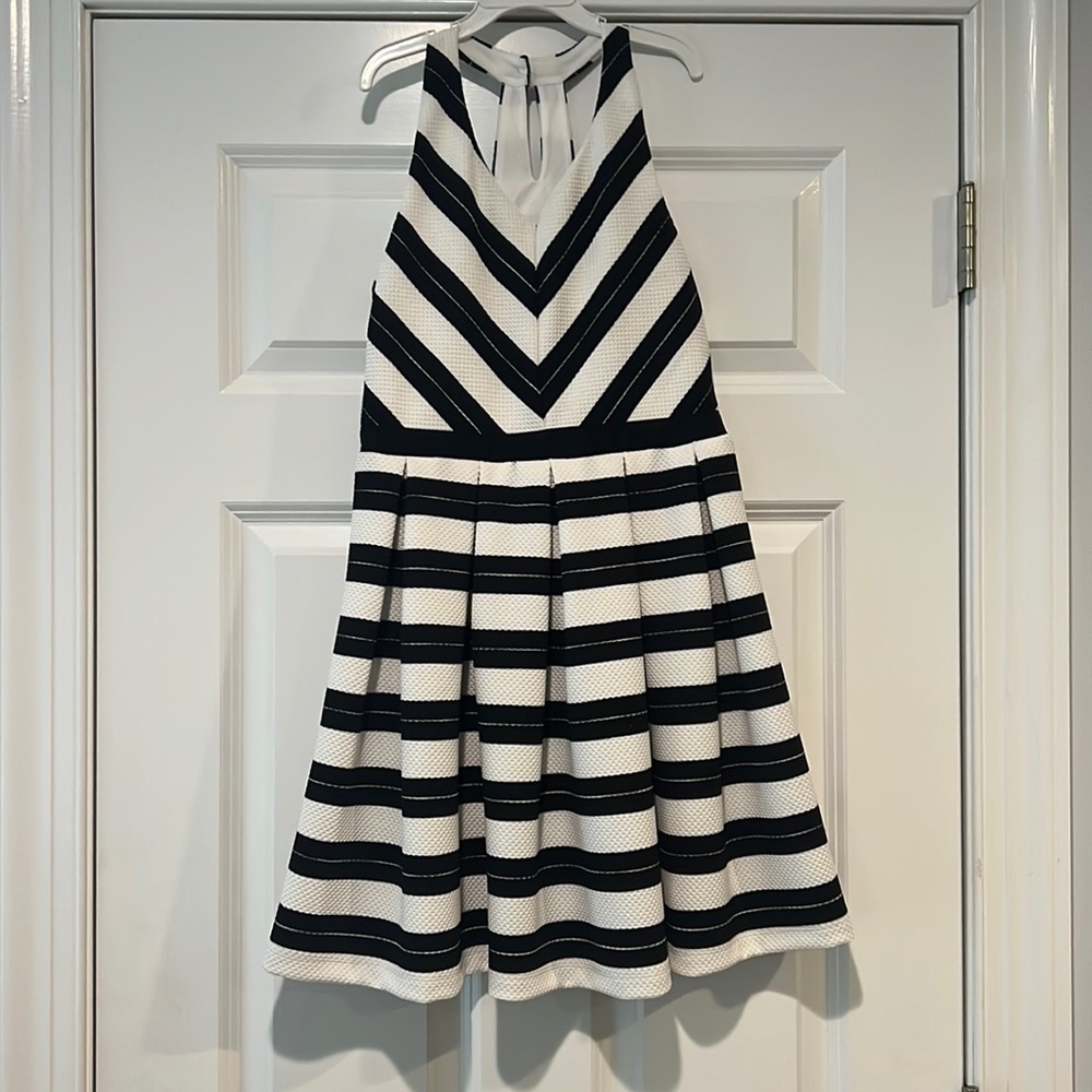 Girls black and white striped formal dress